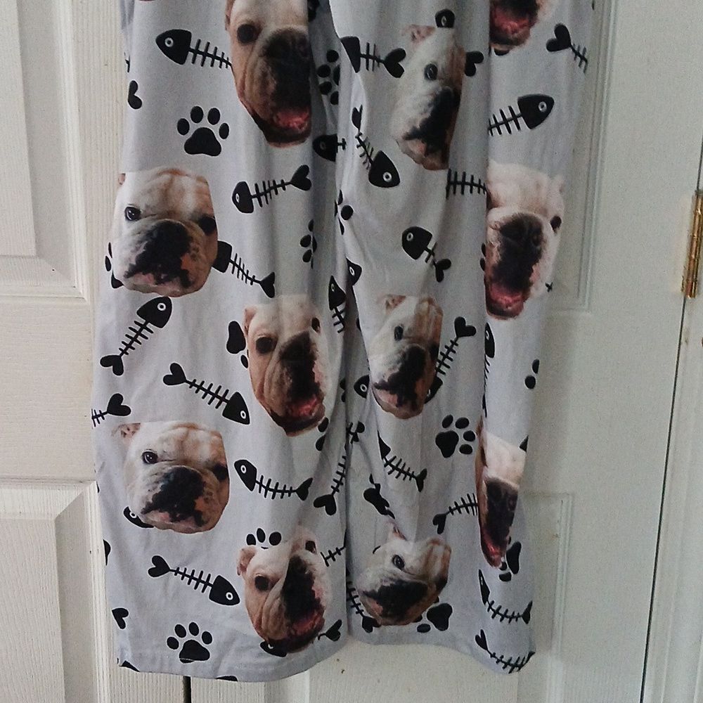 Dog face print gray black lounge pants pajama bottoms Sz XL NWOT - Picture 6 of 8